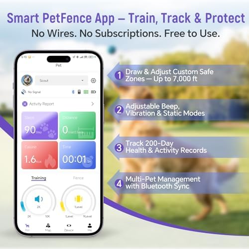 RAINLEOTI GPS Wireless Dog Fence & Remote Training Collar, Free APP Control, No Subscription Fee, Adjustable GPS Boundary, Black, Dogs 10-120 lbs — view 2