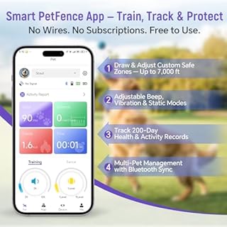 RAINLEOTI GPS Wireless Dog Fence with Collar & Free App – Custom GPS Boundary, Beep/Vibration/Static Training Modes, IP67 Waterproof, Long Battery Life – Black