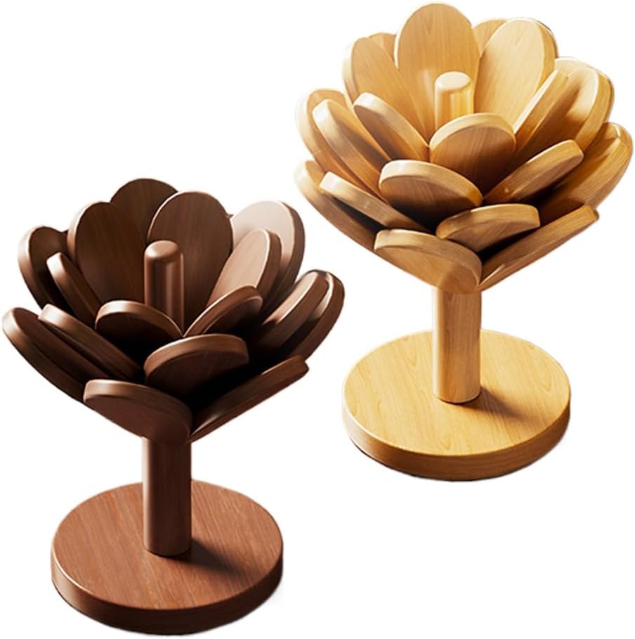 Wooden Lotus Trivet Set, 2-in-1 Tree & Flower Design, Heat Resistant to 464°F, Solid Wood & Bamboo Folding Pot Holders, Space-Saving Kitchen Decor & Hot Pads for Dishes and Pots (Natural Wood)