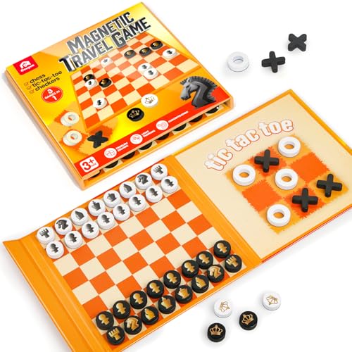 Magnetic Travel Chess Board Game, 3 in 1 Tic-Tac-Toe Checkers Set