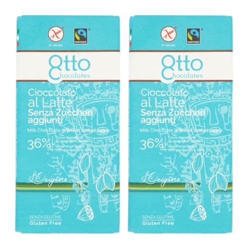 Cioccolato al Latte SENZA ZUCCHERO aggiunto, 100 gr x 2 pezzi - Otto Chocolates - Cacao 36% minimo - con cacao da produttori del Perù