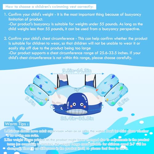 image for Chriffer Kids Swim Vest Life Jacket for 30-55 Pounds Boys and Girls, T