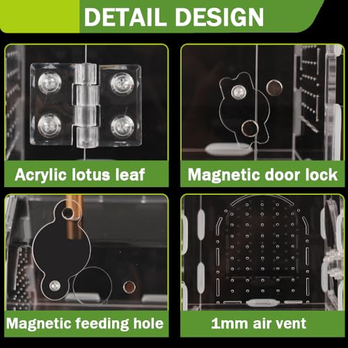 Image of Acrylic Jumping Spider Enclosure with Magnetic Lock | 3mm clear acrylic magnetic front door & feeding port for escape-proof care