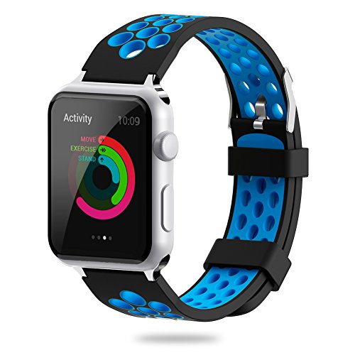 for Apple Watch Band 38mm 42mm,YiJYi Soft Silicone Sport Strap Replacement Wristband iWatch Bands for Apple Watch Series 3,Series 2,Series 1 (2.Blue-Black, 42mm)