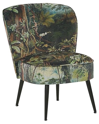 Beliani Fauteuil Bas sans Accoudoirs en Tissu Vert avec Imprimé Jungle Multicolore Rembourrage Épais et Confort Optimal pour Salon Rétro et Moderne