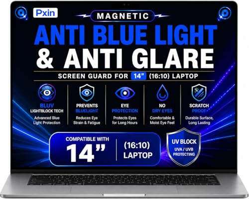 Image of Pxin Magnetic Laptop Anti Bluelight and Anti Glare Screen Guard compatible with 14 Inch (16:10) Laptop | BLUV Lightblock Tech | Scratch Proof | Prevents bluelight | Eye Protection | No Dry Eyes