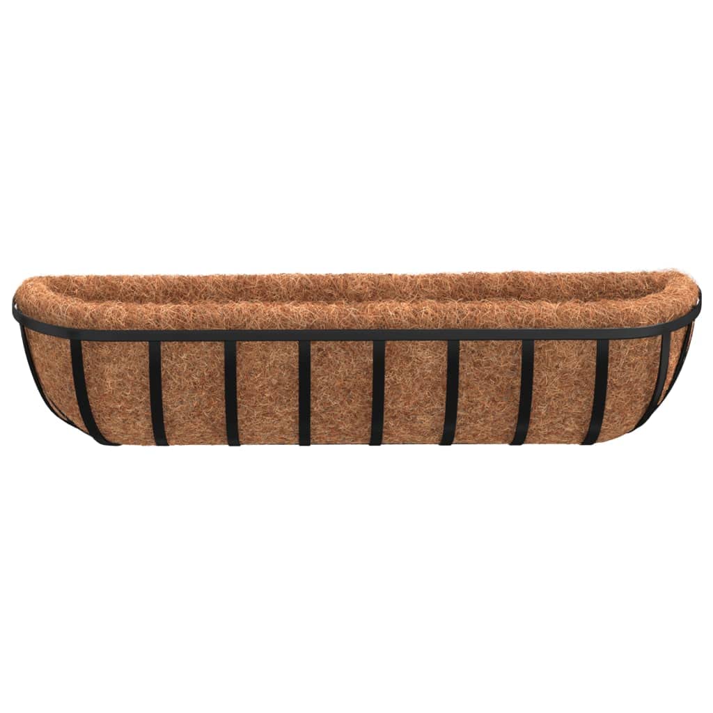 vidaXL Jardinières murales 2 pcs en Coco Noir 91x20x23 cm Acier, jardinière d'auge Murale, Auge Murale avec Doublure en Coco, jardinière d'auge pour Chevaux