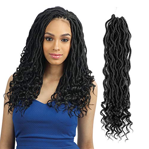 Rosdina 6Pcs/Lot Faux Locs Crochet Hair Deep Wave Braiding Hair With Curly Ends Crochet Goddess Locs Synthetic Braids Hair Extensions(#1B)