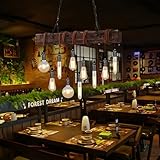 SEEBLEN 8-Lights Farmhouse Kitchen Island Pendant Light, Rustic Wood Chandeliers for Dining Room,Height Adjustable Island Light,Dining Room Bar Restaurant Cafe Pool Table.