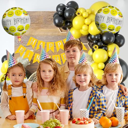 Image of Rozi Decoration Smiley Theme Birthday Decoration Set of 45 Pcs - Yellow Emoji Kit for Girls