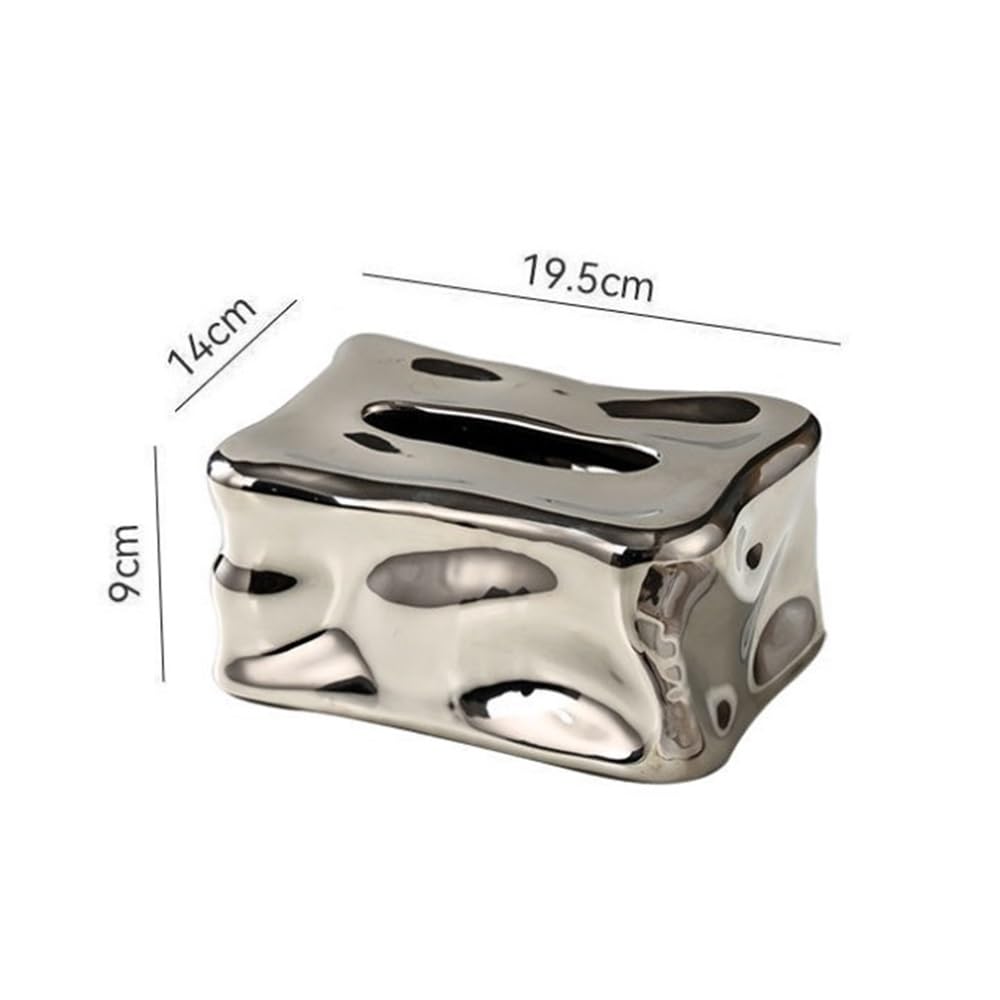 Porta fazzoletti in ceramica irregolare, copertura decorativa lucida for l'home office(Silver)