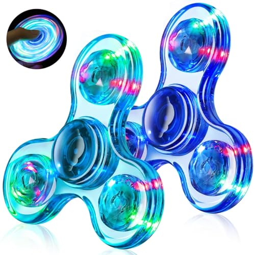 Image of Fidget Spinner 2 Pack, Light up Sensory Fidget Toys Adults Kids 4-8-12 with Autism ADHD, Kids Travel Toys Anxiety Stress Relief Teen Boy Gifts, Classroom Prizes Glow Birthday Party Graduation Gifts