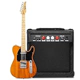 LyxPro 39' Electric Guitar TL Series Full-Size Paulownia Body, 3-Ply Pickguard, 3-Way Switch & Volume/Tone Controls - (Mahogany) with 20 Watt Amplifier - (Black)