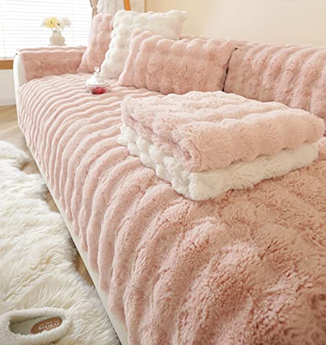 Vctops Faux Fur Sofa Cover Warm Soft Shaggy Plush Couch Cover Faux Rabbit Fur Non Slip Sectional Couch Cover Fuzzy Furry Sofa Slipcover Furniture Protector For Living Room (Pink,28"X28") #TOP4