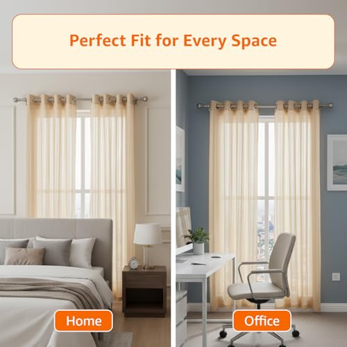 Image of Amazon Basics - Stripe Textured Sheer Door Curtains | Light Filtering | 7 Feet | Set of 2 | Striped Design | for Living Room, Bedroom & Balcony | 210cm x 115cm, Color - Cream