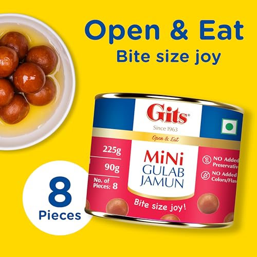 Image of Gits MiNi Gulab Jamun Open & Eat Tin 225 gms | 8 pieces | Small Pack | Quick Sweet Cravings (Pack of 2)