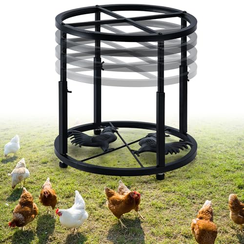 Metal Stand for Chicken Feeder Waterer, 4 Height Adjustable, Heavy Duty Iron Base, Non-Slip Design for Round & Square Buckets, Keep Coop Dry & Clean