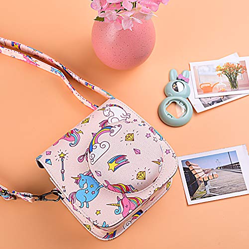 Protective & Portable Case Compatible with fujifilm instax Mini 11 / 9 / 8 / 8+ Instant Film Camera with Accessory Pocket and Adjustable Strap - Rainbow&Unicorn by SAIKA