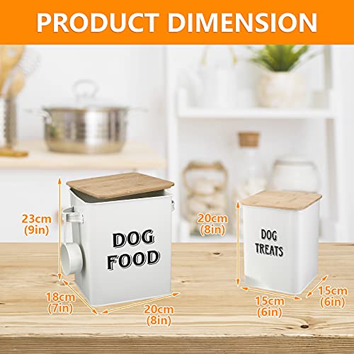 Dog Food Storage Container Farmhouse Pet Food Treats Bin with Lid and Scoop, Perfect Sturdy Canister Tins for Kitchen Countertop, Shelf, Great Gift for Pet Owners - Dog Food