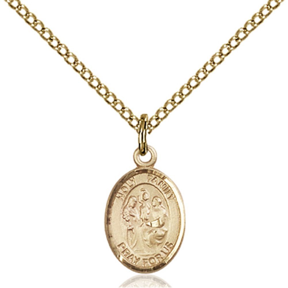 Bonyak Jewelry Saint Medal Collection Gold Filled Holy Family Pendant 1/2 x 1/4 inches with Gold Filled Lite Curb Chain