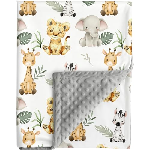 FIGEPO Safari Jungle Animals Baby Blanket Gender Neutral Blankets for Newborn Baby Girls or Boys Nursery Toddler Double Layer Blanket with Dotted...