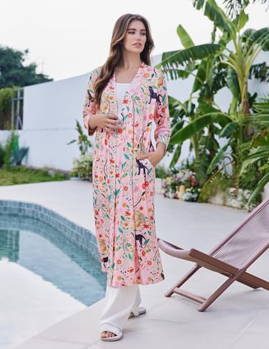 Image of Ekouaer Women Robes Long Knit Bathrobe Lightweight Soft Kimono Robes Casual Ladies Loungewear with Pockets