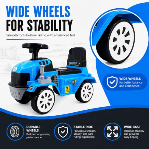 Image of Farm Tractor Ride On Toy for Kids 2-5 Years, Foot-to-Floor Manual Ride On with Comfortable Backrest, Easy-Grip Steering Wheel, Wide Wheels, Indoor & Outdoor Ride On Toy for Boys & Girls