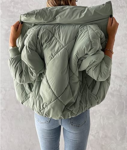 Newffr Green Quilted Cropped Puffer Jacket for Women – Cozy Winter Companion with Pockets - Image 4