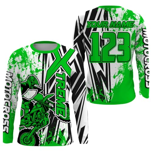 PIONAMZIOZ Personalized Motocross Jersey Kids Adult Upf30+ Dirt Bike Jersey Youth Off-Road Jersey MX Jersey Men Women (US, Alpha, Small, 5X-Large, Regular, Regular, Green)
