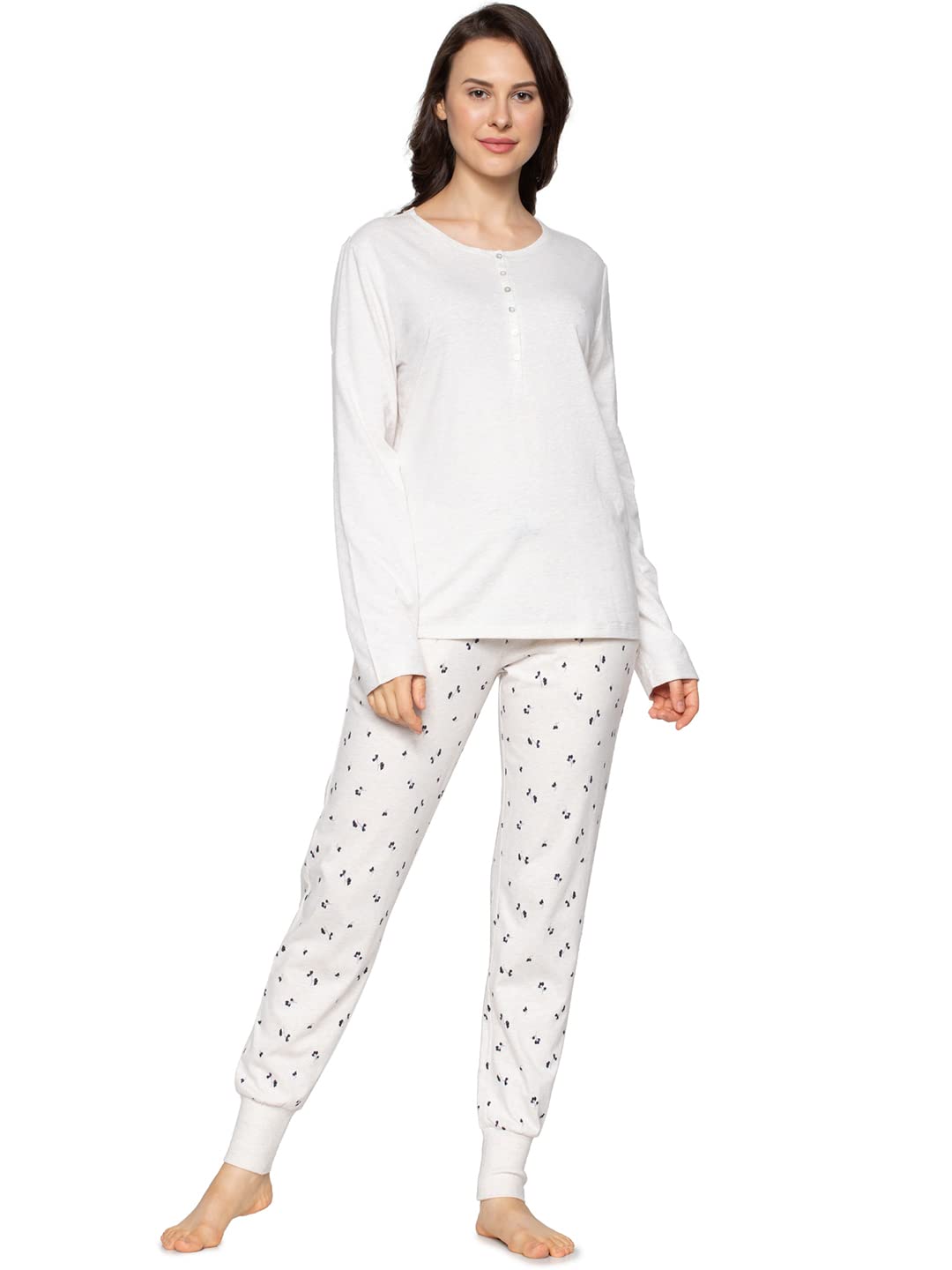 International Women's Mix & Match LSL TOP Buttons Relaxed Fit Pajama (H000139_Skin-Light Combination_S)