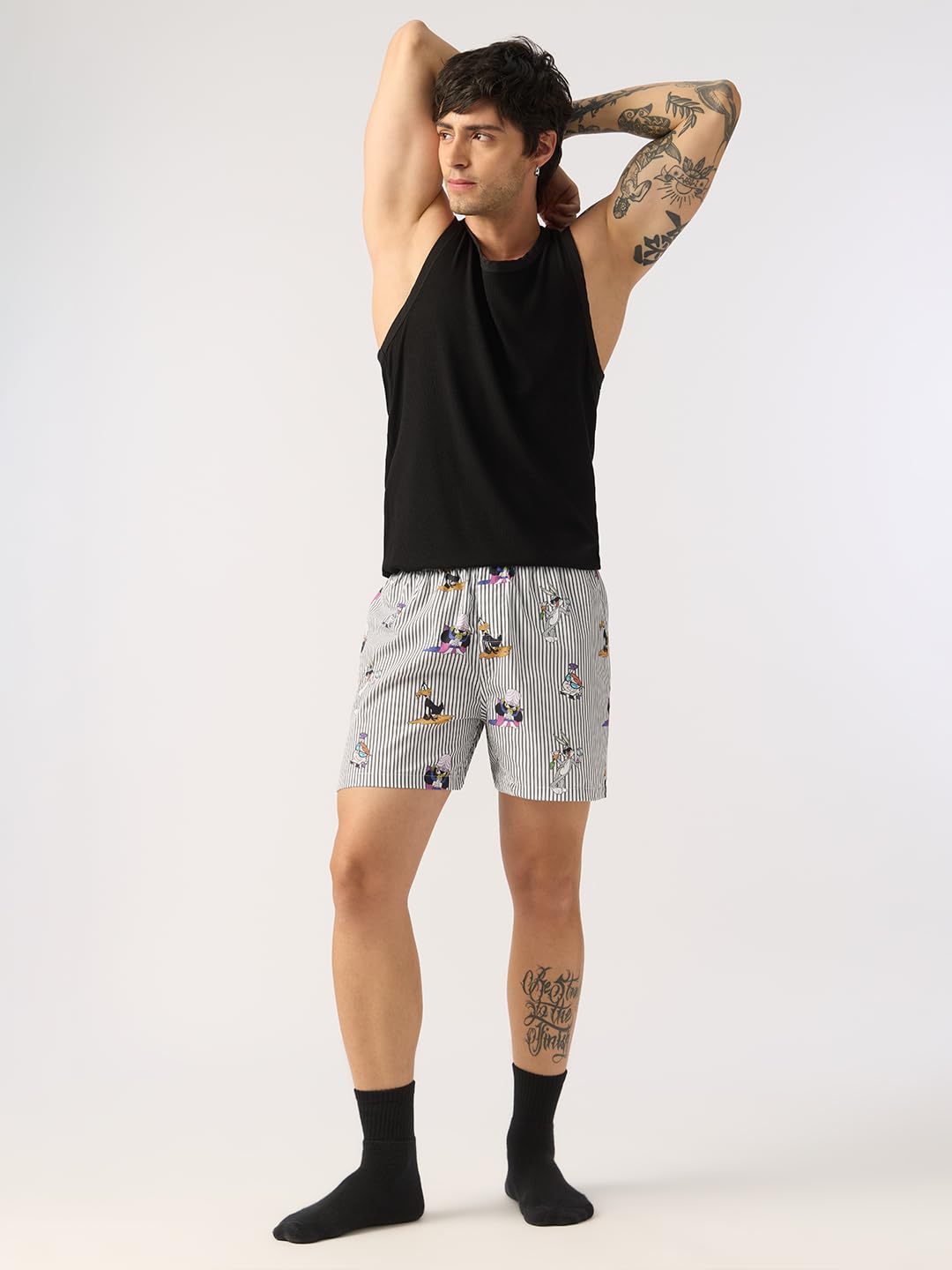 The Souled Store Cartoon Network: Ultimate Fun - Boxer da uomo e ragazzo, con elastico in vita, in cotone bianco e nero, vestibilità regolare, leggeri, per tutti i giorni