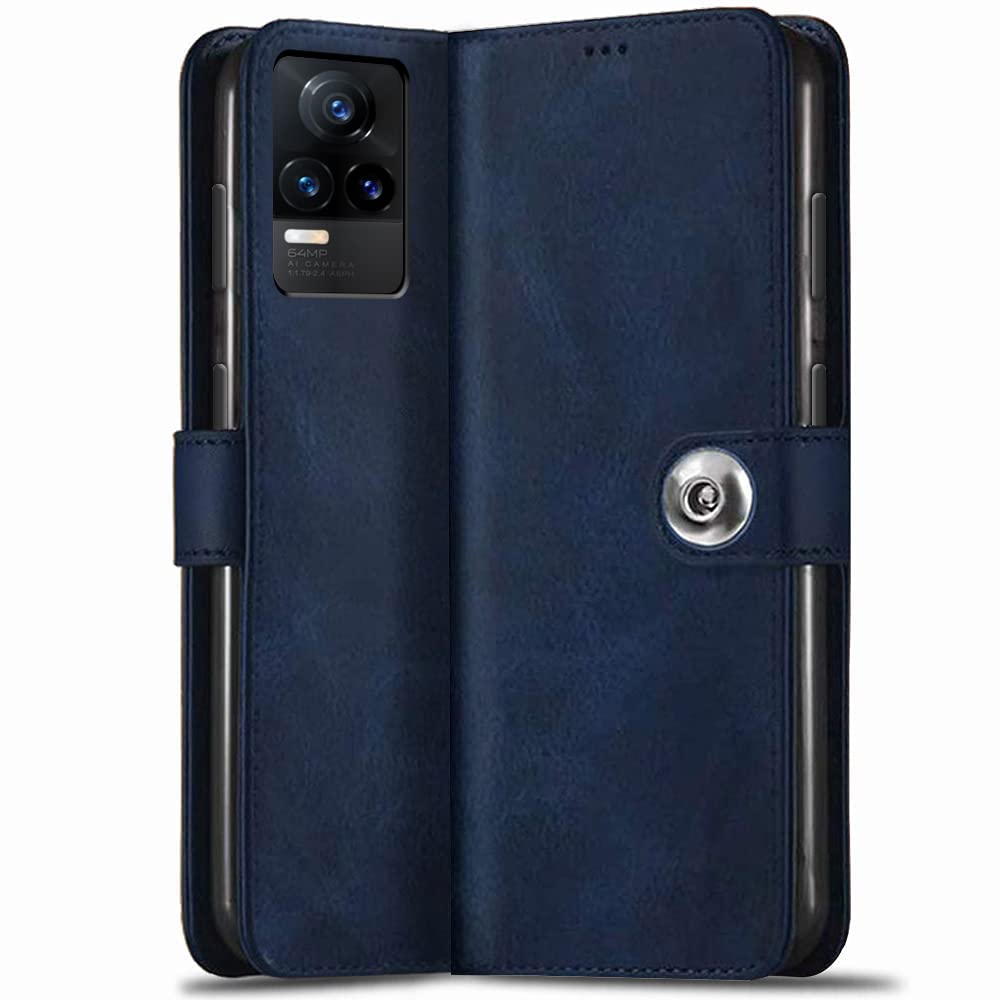 TheGiftKart Genuine Leather Finish Flip Back Cover Case for Vivo Y73 | Inbuilt Pockets & Stand | Wallet Style | Designer Button Magnet Flip Cover Back Case for Vivo Y73 (Blue) (B0B6F3TRXB) Amazon Price History, Amazon Price Tracker
