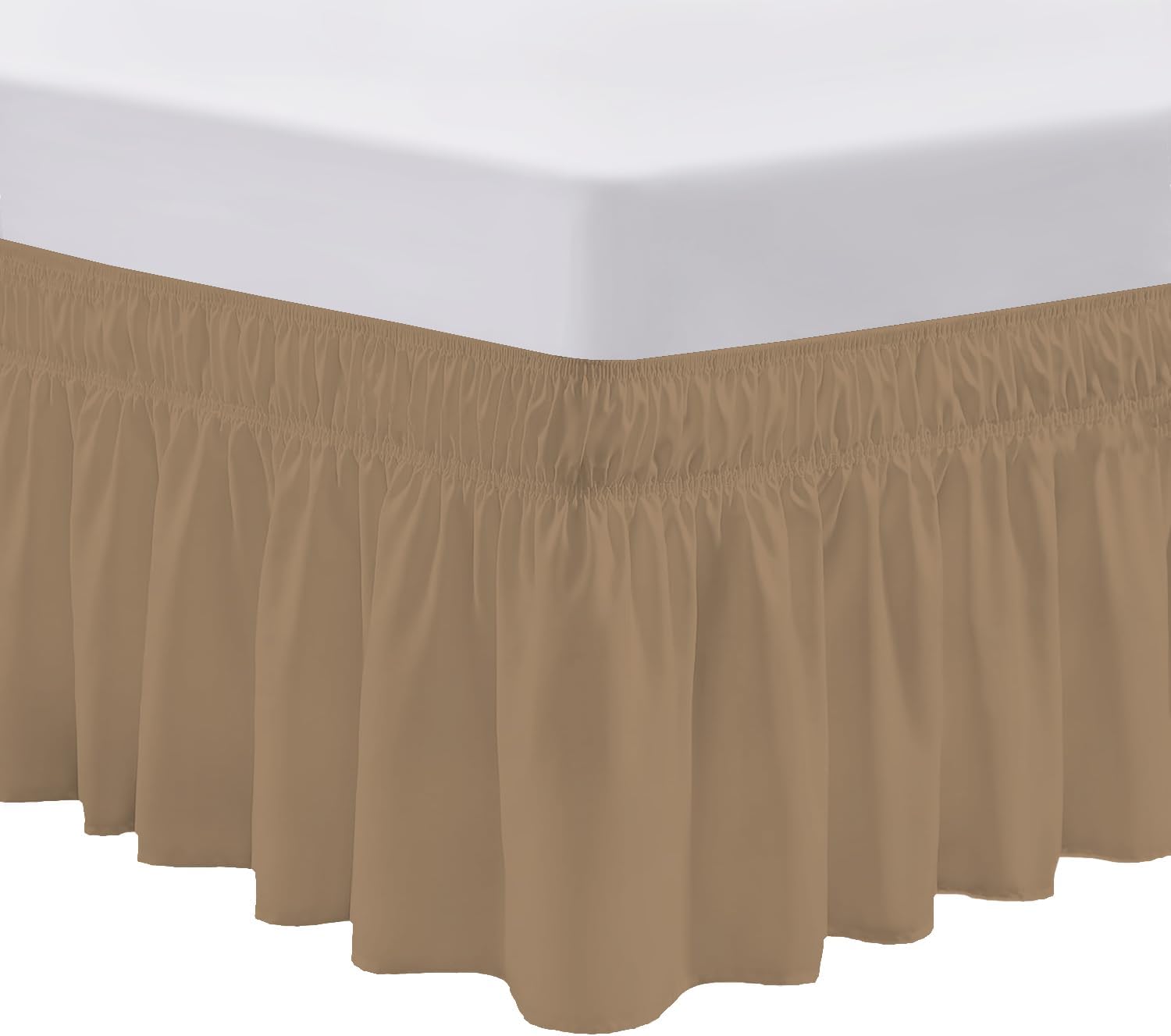 SGI bedding 16 inch Drop Wraparound Bed Skirt Cal King Size - No Lifting Required, Adjustable Easy Fit Elastic Strap, Classic Gathered Styling Dust Ruffle, Fade Resistant - Camel Brown