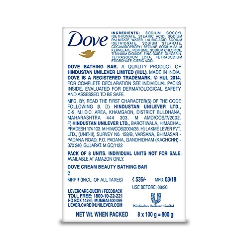 Image of Dove Cream Beauty Bathing Bar, 100g (Pack of 8) And Liril Lemon and Tea Tree Oil Body Wash, 250 ml