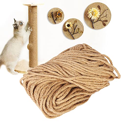 awagas 50M 6mm Hanfseil Juteschnur, Naturkordel Schnurseil Jute Garn Dicke Schnur Bastelschnur für Kratzbaum Verpackung Garten Haushalt DIY Deko Pflanzen Kunstgewerbe Basteln Heimhochzeitsdekoration Cover
