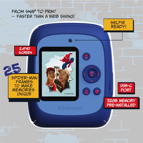 Image of kiimento Marvel Licensed Instant Print Digital Camera, Best Travel Buddy Spider-Man P2, 48MP Photo 1080p Video, 5-Sec Prints in 4 Colors, Selfie & Creator Mode, 32GB Memory Card (Model P2)