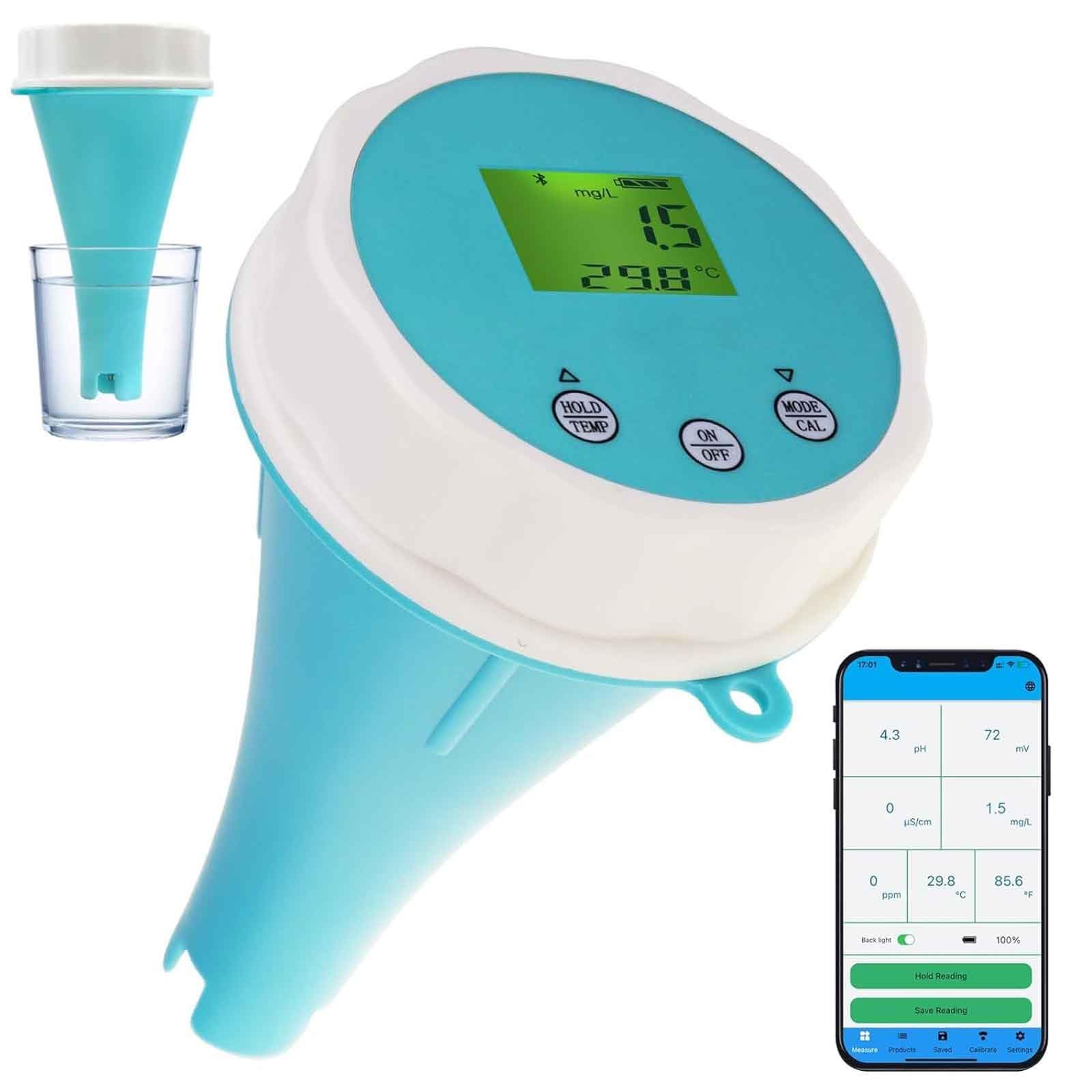 Inteligentny tester jakości wody, 6 w 1 monitor wody w basenie Bluetooth, miernik testujący wodę, do basenów, spa, hydroponiki, pomiaru pH, EC, ORP, chloru, zasolenia i temperatury