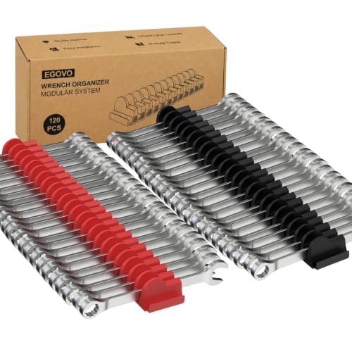 Image of EGOVO 120 pcs Modular Wrench Organizer for Tool Drawers (Black & Red) | Large Capacity Wrench Holder with Metric & SAE Labels, Gift for Mechanics, Father and Boyfriend