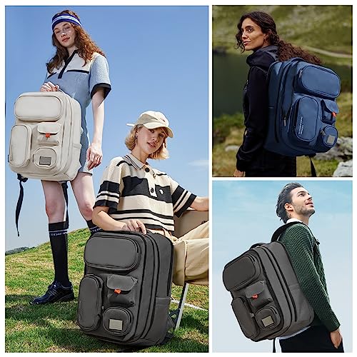 mixi Large Capacity Expandable Travel Backpack for Women & Men 15.6'' Laptop Carry On Weekender Bag Outdoor Hiking with Multifunction Pockets 180° Open Water Resistant 18 Inch 28L, Moonlight White2