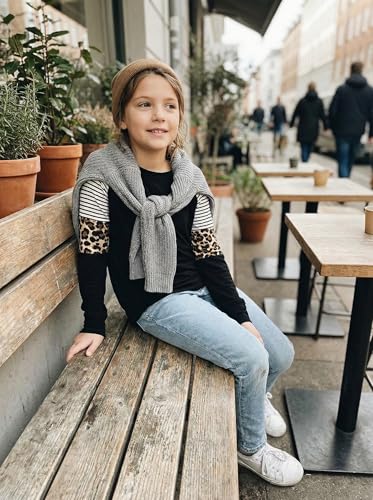 Image of SELINK Girls Big Kids Long Sleeve Striped Color Block Pocket Tees | Casual Loose Fit With Side Pockets,Soft Stretch Polyester Blend For Big Girls Daily&Back To School Wear