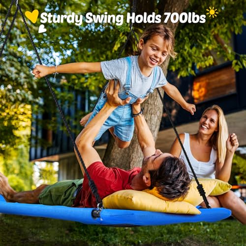 Image of Trekassy 700lbs Large 60 inch Platform Tree Swing for Kids and Adults, Heavy Duty Waterproof & Anti-Fade Textilene Outdoor Swing Seat for Backyard with Adjustable Ropes + 2 Hanging Straps (Patented)