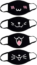 Fashionapple Lot de 4 masques de bouche animés - Unisexe - En coton - Anti-poussière - Mode Kawaii mignon - Réutilisable - Noir avec motif, Lot de 4 - A, 4 Stück (1er Pack)