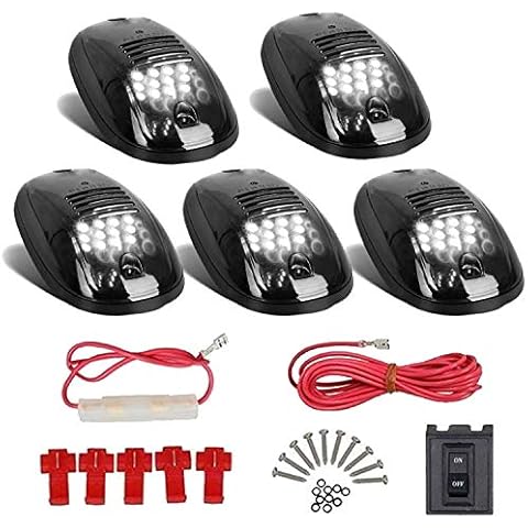 HOCOLO White LED Cab Marker Lights Top Roof Running Lamps LED Bulbs Assembly Clearance Lights (Black Oval Smoked Lens With T10 White Light) Cover