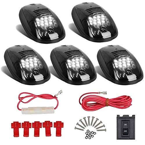 HOCOLO White LED Cab Marker Lights Top Roof Running Lamps LED Bulbs Assembly Clearance Lights (Black Oval Smoked Lens With T10 White Light)