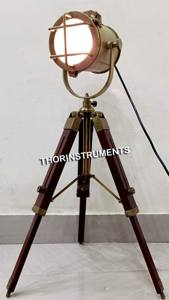 THOR INSTRUMENTS Antique Marine Small Desk Spotlight Maritime Brown Tripod Nautical Office Lamp Rustic Vintage Home Decor Gifts