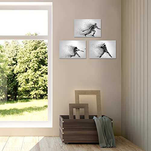 Baseball Canvas Wall Art Rugby Sports Poster Particle Silhouette Pictures Black White Painting Canvas Prints Framed Ready To Hang Artwork For Kids Room Living Room Bedroom Wall Decor (12"X16"X3Pcs, Baseball Particle #TOP3