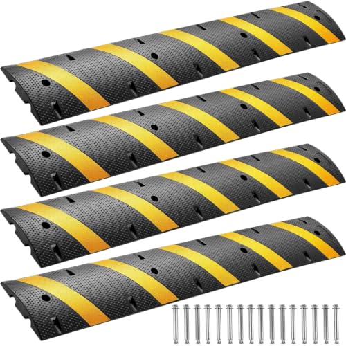 Image of 6 Ft Rubber Speed Bump 4 Pack, Heavy Duty Speed Bumps for Road | 25,000 Lbs Capacity, Seed Hump Traffic Calming Ramp for Driveway for Low Cars Trucks Asphalt Concrete Gravel