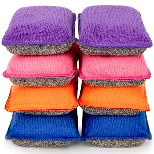 MAQIHAN 8 Pack Microfiber Sponge Kitchen - Dish Scrubber Sponge Non-Scratch Reusable High Density Heavy Duty Kitchen Sink Dish Sponge for Washing Dishes, Pans, Household Cleaning Sponges 4 Colors.