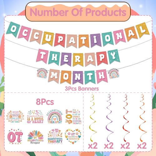 Image of Occupational Therapy Month Decorations - 11PCS Happy OT Month Party Banners Hanging Swirls Decor, Occupational Therapist Appreciation Support Thank You Party Supplies Decoration
