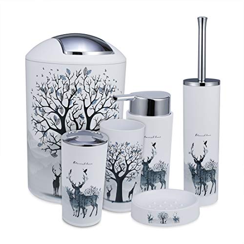 iMucci - Juego de 6 Accesorios de baño con Bote de Basura, Soporte para Cepillo de Dientes y dispensador de jabón, Set de jabón y loción, Vaso Cover